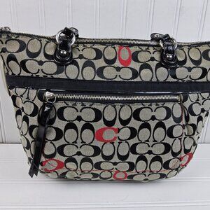 Coach Signature Patent Trim Tote – Style 21188 | Red Accents | Excellent Conditi